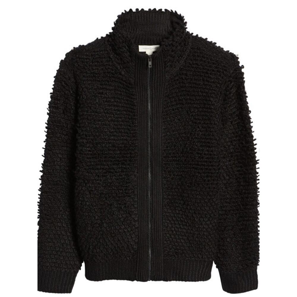 Treasure & Bond Womens Black Loop Yarn Front Full Zip Long Sleeve M A003549 - Picture 4 of 9